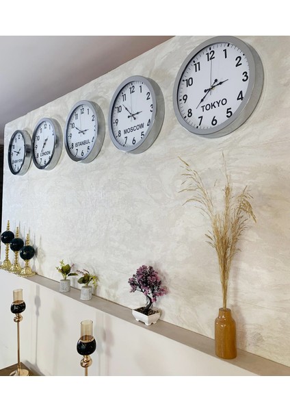 Ülke Saatleri Klasik 36 cm Krom Metal 5’li Seti