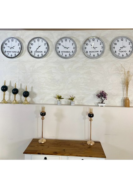 Ülke Saatleri Klasik 36 cm Krom Metal 5’li Seti fiyatları