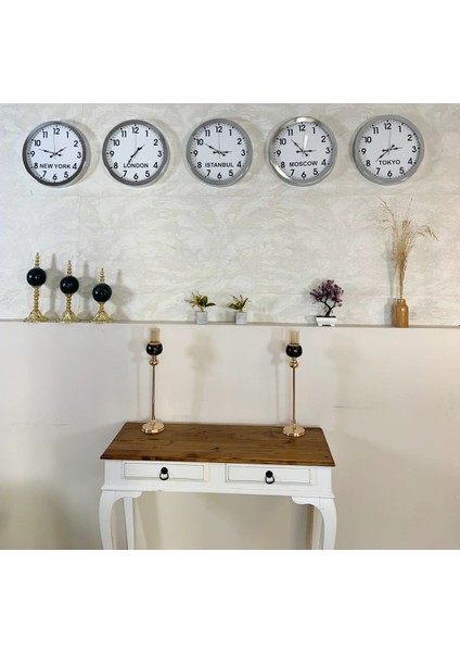 Ülke Saatleri Klasik 36 cm Krom Metal 5’li Seti modelleri