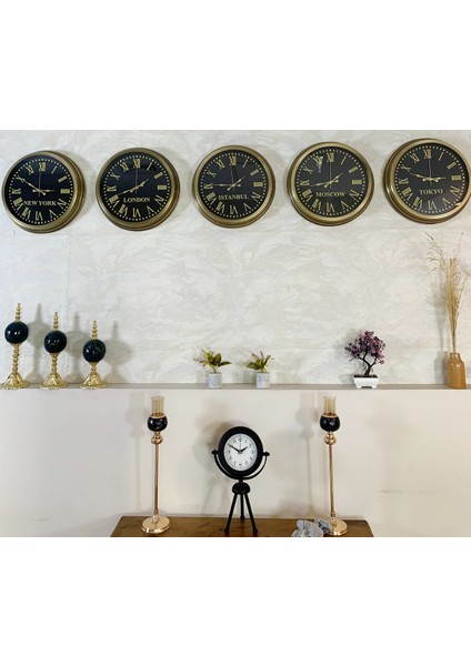 40 cm Eskitme Metal 5 Li Set Otel Dünya Saatleri Duvar Saati modelleri