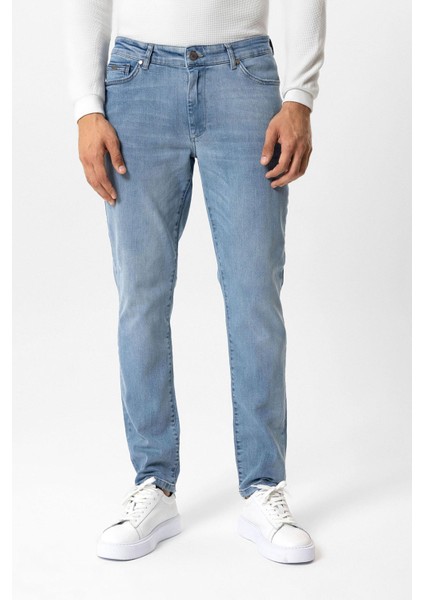 Açık Mavi Slim Fit 5 Cepli Pamuklu Denim Pantolon
