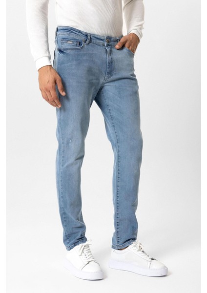 Açık Mavi Slim Fit 5 Cepli Pamuklu Denim Pantolon modelleri
