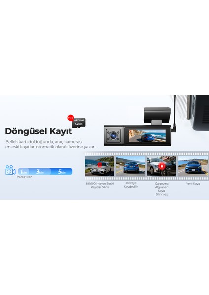 M500 4K 3 Kameralı Araç Içi Kamera modelleri