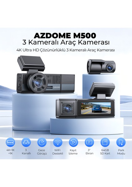 M500 4K 3 Kameralı Araç Içi Kamera indirimleri