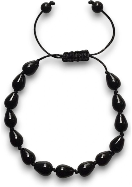 Damla Kesim Siyah Oniks Bileklik Makrome Ayarlı 316-4