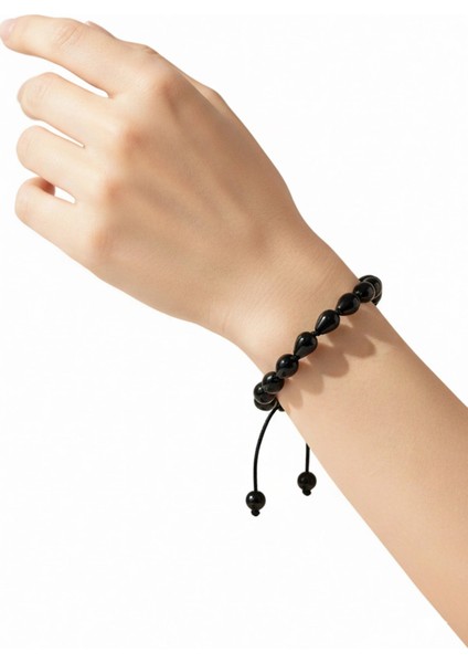 Damla Kesim Siyah Oniks Bileklik Makrome Ayarlı 316-4 fiyatları