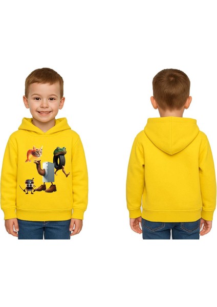 Unisex Brainrot Baskılı Çocuk Swaetshirt Kapüşonlu 3 Iplik Şardonlu