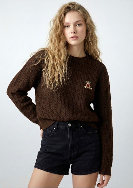 Ayıcık Işlemeli Bisiklet Yaka Triko Kazak fiyatları