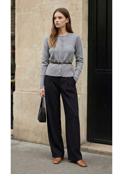 Kadın Düğmeli Kemer Detaylı Triko Kazak