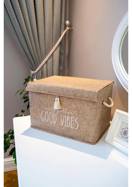 Kapaklı Püskül Detaylı Düzenleyici Çok Amaçlı Organizer Keçe Sepet (mini) - 03495