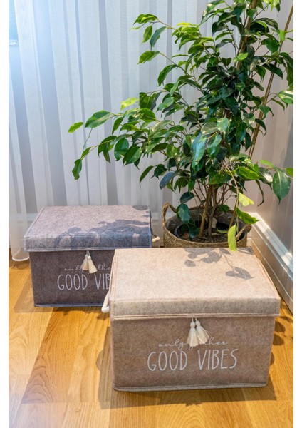 Kapaklı Püskül Detaylı Düzenleyici Çok Amaçlı Organizer Keçe Sepet (mini) - 03495