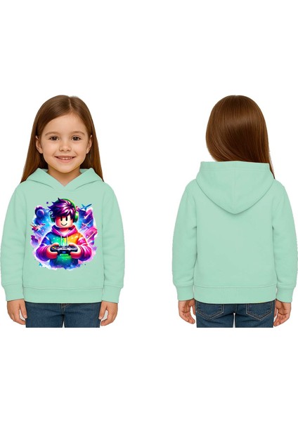 Unisex Roblox Baskılı Çocuk Swaetshirt Baskılı Kapüşonlu 3 Iplik Şardonlu