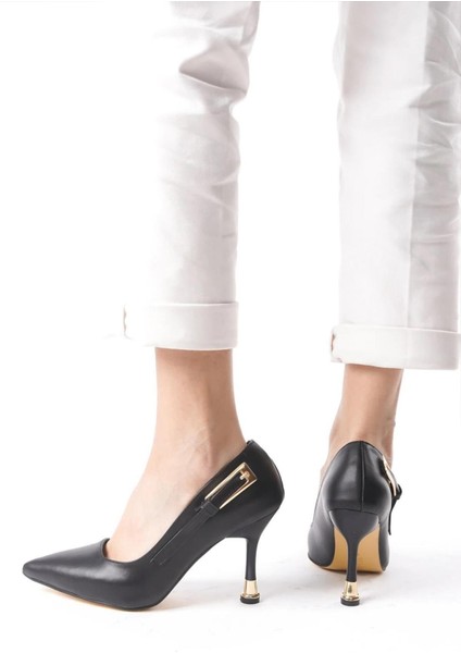 Kadın Fascino Siyah Deri Stiletto Topuklu Ayakkabı