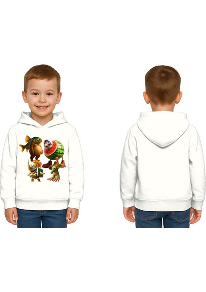 Unisex Brainrot Baskılı Çocuk Swaetshirt Kapüşonlu 3 Iplik Şardonlu