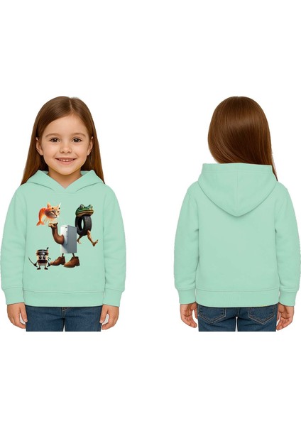 Unisex Brainrot Baskılı Çocuk Swaetshirt Kapüşonlu 3 Iplik Şardonlu