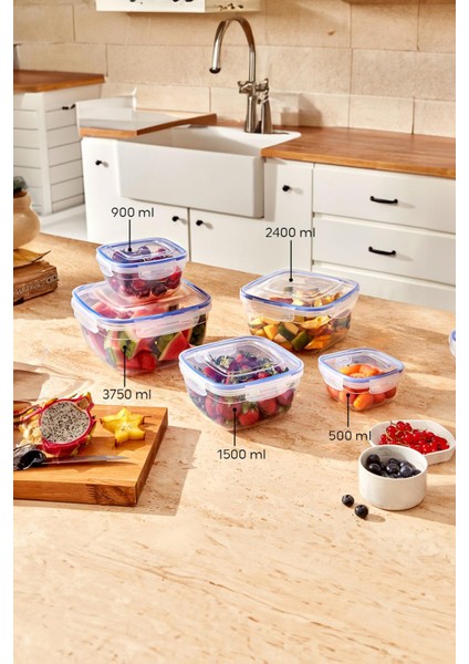 Kare 10 Parça Contalı Vakumlu Sızdırmaz Hava Almaz Saklama Kabı Seti 2X(3750/2400/1500/900/500 Ml) fiyatları