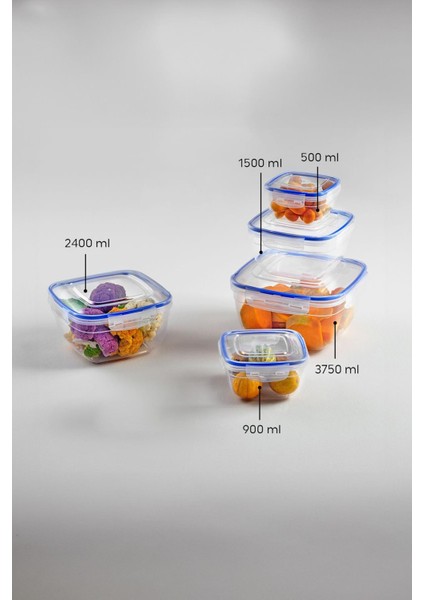 Kare 10 Parça Contalı Vakumlu Sızdırmaz Hava Almaz Saklama Kabı Seti 2X(3750/2400/1500/900/500 Ml) modelleri