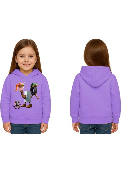 Unisex Brainrot Baskılı Çocuk Swaetshirt Kapüşonlu 3 Iplik Şardonlu