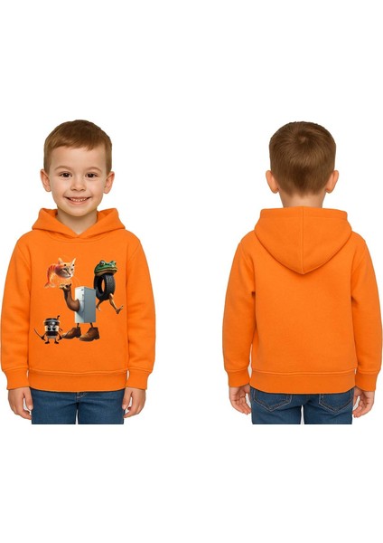 Unisex Brainrot Baskılı Çocuk Swaetshirt Kapüşonlu 3 Iplik Şardonlu