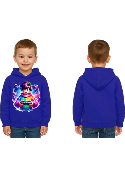 Unisex Roblox Baskılı Çocuk Swaetshirt Baskılı Kapüşonlu 3 Iplik Şardonlu