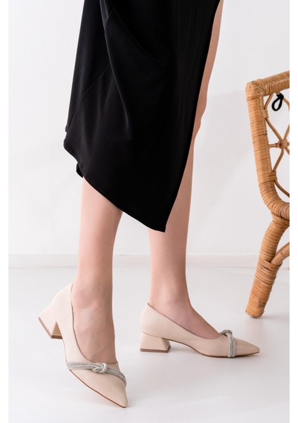 Kadın Krem Taşlı Stiletto Alcak Ökçe Abiye Valeri Ayakkabı modelleri