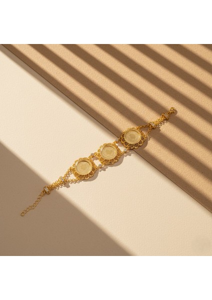 altın kaplama çiçek desenli üç çeyrek altınlı bileklik blk-1221 fırsatları