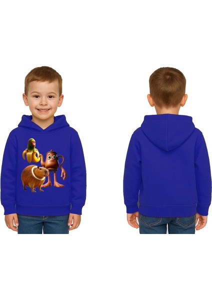 Unisex Brainrot Baskılı Çocuk Swaetshirt Kapüşonlu 3 Iplik Şardonlu