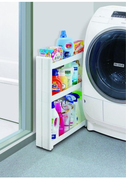 Çok Amaçlı 3 Katlı Tekerlekli Mutfak ve Banyo Rafı Beyaz