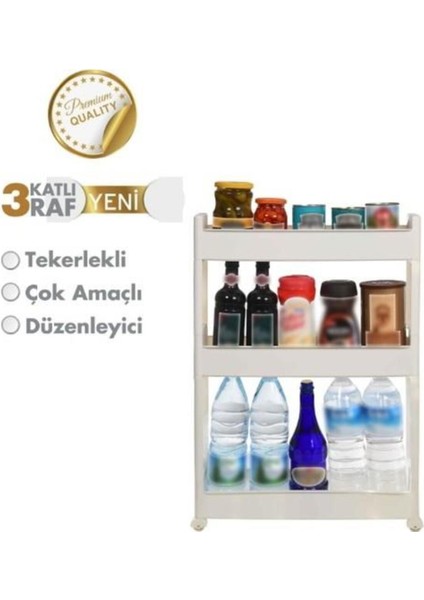 Çok Amaçlı 3 Katlı Tekerlekli Mutfak ve Banyo Rafı Beyaz fiyatları