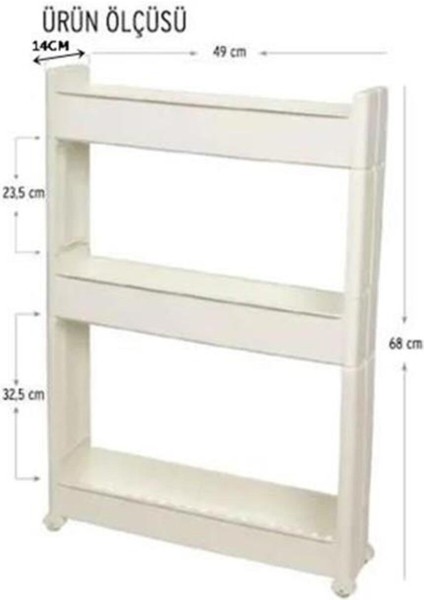 Çok Amaçlı 3 Katlı Tekerlekli Mutfak ve Banyo Rafı Beyaz fırsatları