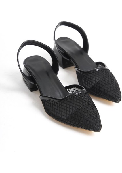 Kadın Teri Siyah Fileli 4 cm Kalın Topuklu Ayakkabı fırsatları