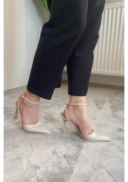 Kadın Persi Krem Rugan Bilekten Bağlamalı 10 cm Ince Topuklu Ayakkabı modelleri