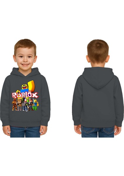 Unisex Roblox Baskılı Çocuk Swaetshirt Baskılı Kapüşonlu 3 Iplik Şardonlu