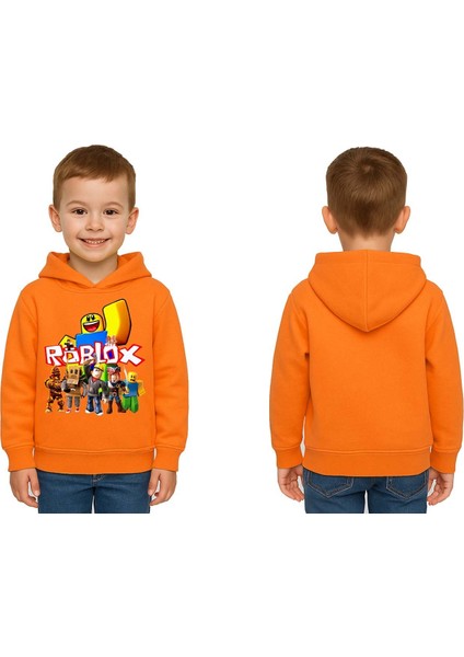 Unisex Roblox Baskılı Çocuk Swaetshirt Baskılı Kapüşonlu 3 Iplik Şardonlu
