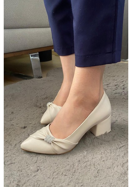 Kadın Mita Krem Fiyonk Taşlı Alcak Ökçe Abiye Ayakkabı fiyatları