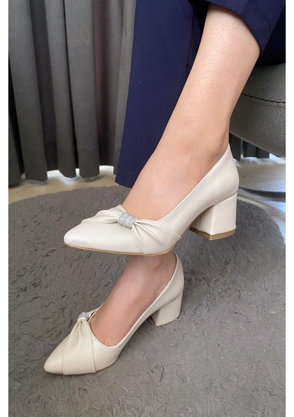 Kadın Mita Krem Fiyonk Taşlı Alcak Ökçe Abiye Ayakkabı fırsatları