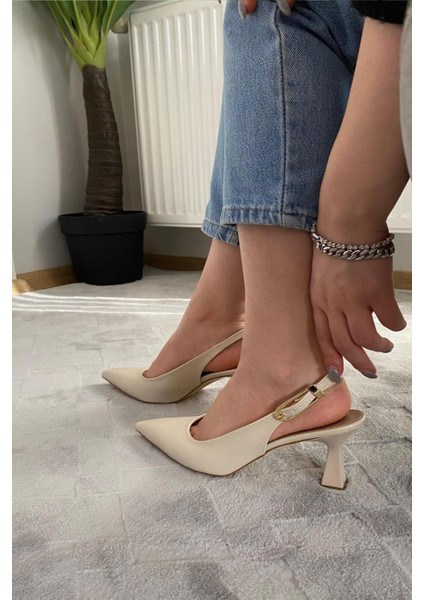 Kadın Motto Kıren Cilt Sivri Burun Arkası Acık 8 cm Topuklu Ayakkabı fiyatları