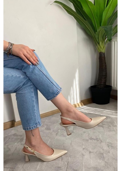 Kadın Motto Kıren Cilt Sivri Burun Arkası Acık 8 cm Topuklu Ayakkabı modelleri