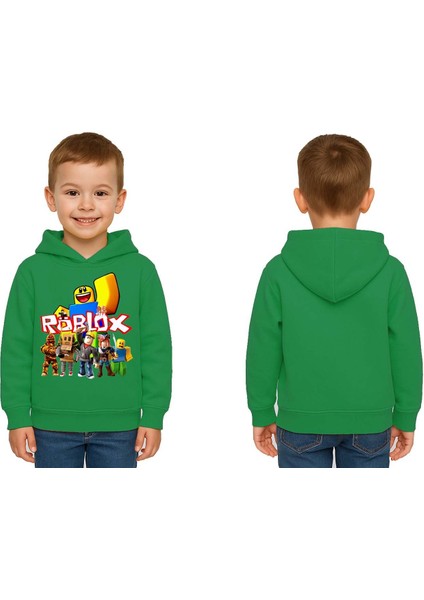 Unisex Roblox Baskılı Çocuk Swaetshirt Baskılı Kapüşonlu 3 Iplik Şardonlu