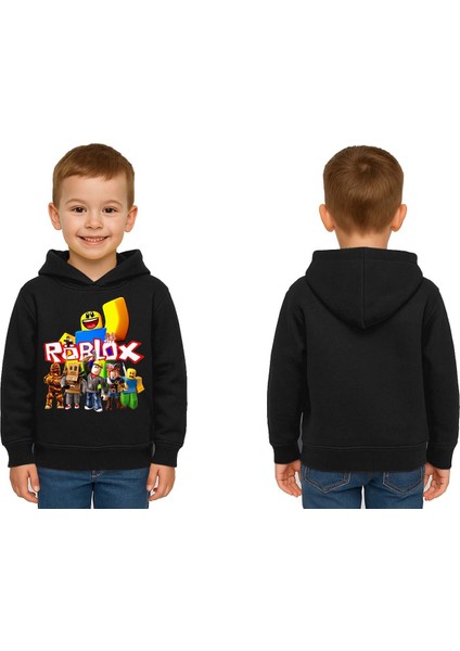 Unisex Roblox Baskılı Çocuk Swaetshirt Baskılı Kapüşonlu 3 Iplik Şardonlu