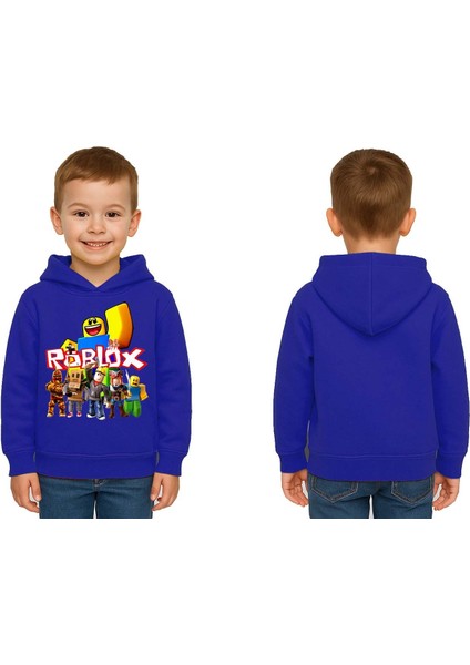 Unisex Roblox Baskılı Çocuk Swaetshirt Baskılı Kapüşonlu 3 Iplik Şardonlu