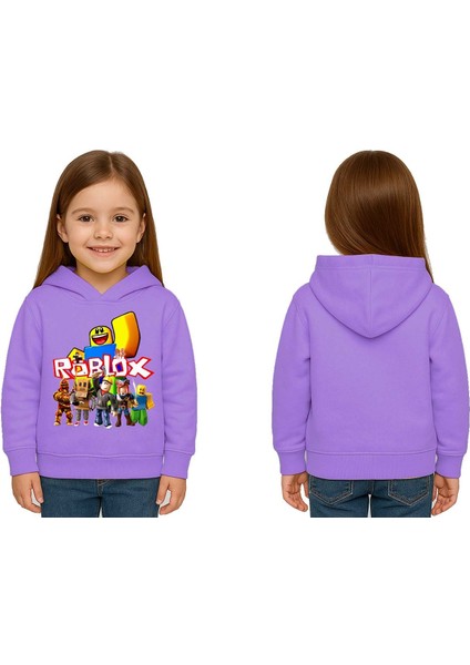 Unisex Roblox Baskılı Çocuk Swaetshirt Baskılı Kapüşonlu 3 Iplik Şardonlu