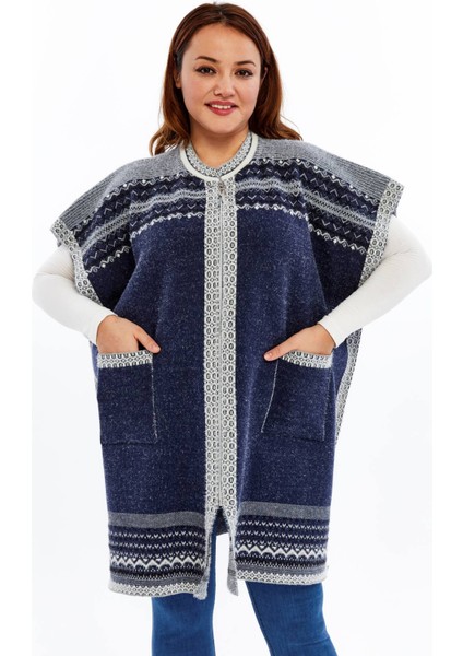 Triko Kadın Büyük Beden Sakallı Panço Yarasa Kollu Kışlık Yünlü Çok Kalın Anne Hırka indirimleri