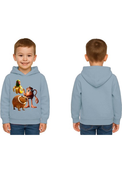 Unisex Brainrot Baskılı Çocuk Swaetshirt Kapüşonlu 3 Iplik Şardonlu