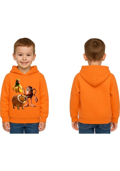 Unisex Brainrot Baskılı Çocuk Swaetshirt Kapüşonlu 3 Iplik Şardonlu