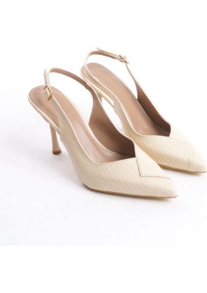 Kadın Soci Krem Rugan 9 cm Ince Topuklu Sivri Burunlu Arkası Acık Tasarım Stiletto fırsatları