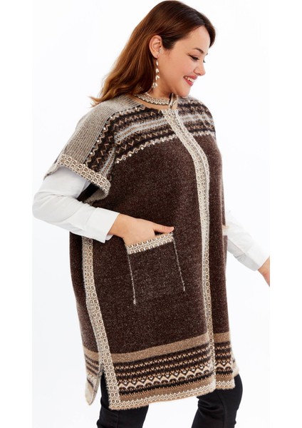 Triko Kadın Büyük Beden Sakallı Panço Yarasa Kollu Kışlık Yünlü Çok Kalın Anne Hırka fiyatları