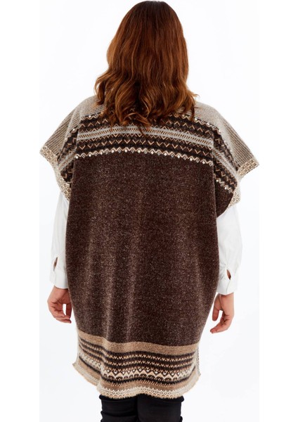 Triko Kadın Büyük Beden Sakallı Panço Yarasa Kollu Kışlık Yünlü Çok Kalın Anne Hırka modelleri