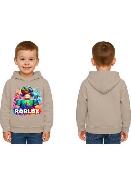 Unisex Roblox Baskılı Çocuk Swaetshirt Baskılı Kapüşonlu 3 Iplik Şardonlu