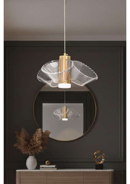 Doğa 3 Gold LED Avize – Dalga Formlu Modern Tasarım